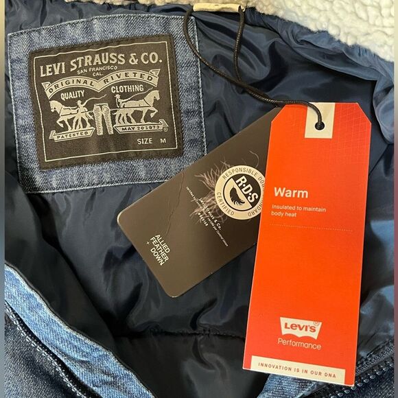 NWT Levi’s | Men’s Blue Denim Super Puffer Jacket Coat M - Picture 8 of 15